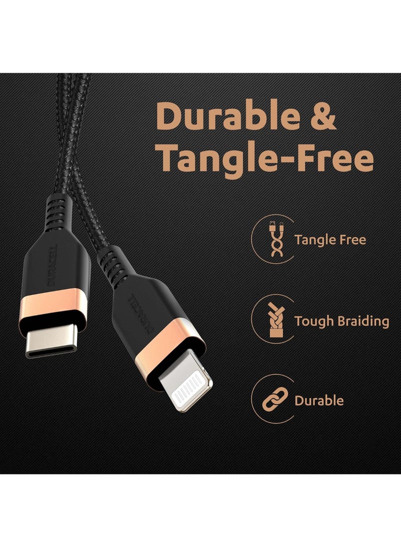 Duracell Renewed - Duracell USB Type C to Lightning Braided Sync & Charge Cable - 1.2M (3.9 Feet) - Black - Image 5