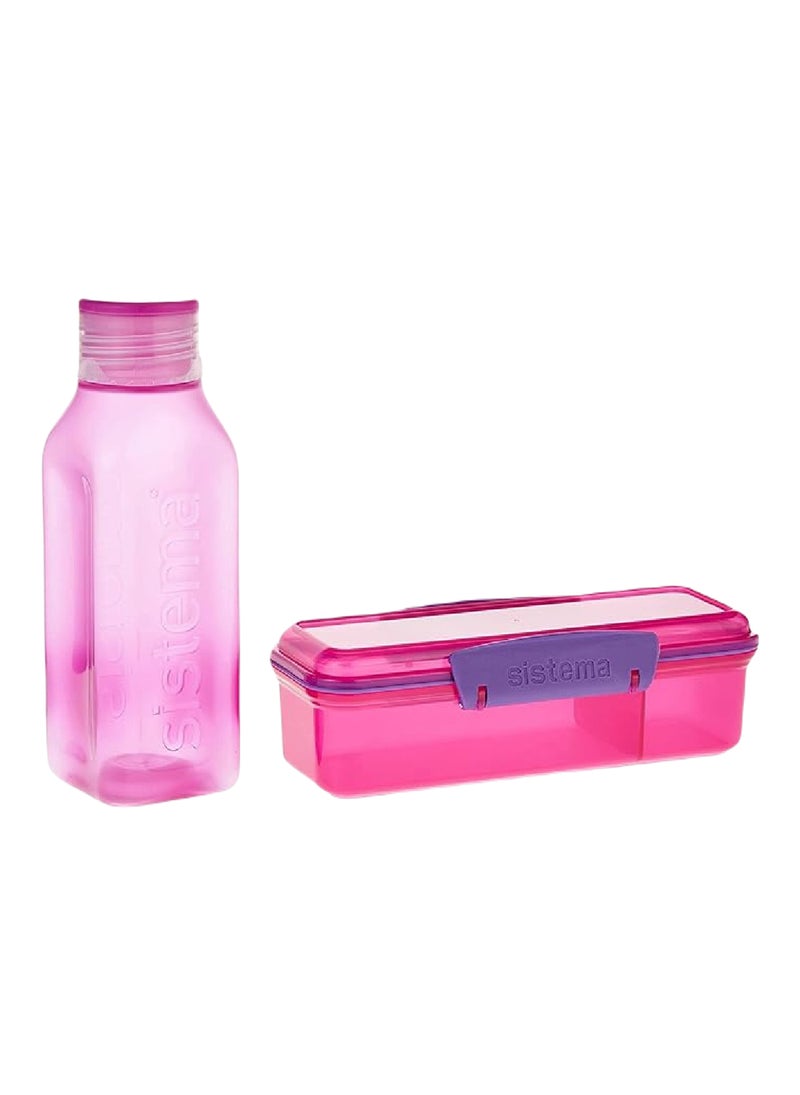 sistema حزمة سناكس ديو من سيستما تتكون من صندوق تخزين الطعام وزجاجة سعة 475 مل. مقاومة للتسرب، قابلة للتكديس، آمنة للاستخدام في الميكروويف وغسالة الصحون وخالية من الفثالات و BPA. وردي، مصنوعة في نيوزيلندا - Image 1