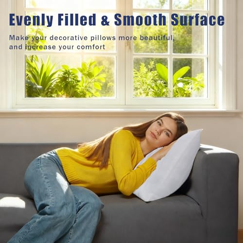 OKBA Set of 2 Throw Pillow Inserts, Hypoallergenic Soft & Firm Cushions with 100% Cotton Cover, 22x22 Pillows Filler for Side Sleepers, Sofa, Bed and Home Decor, Indoor Quality Hotel Pillows - Image 5