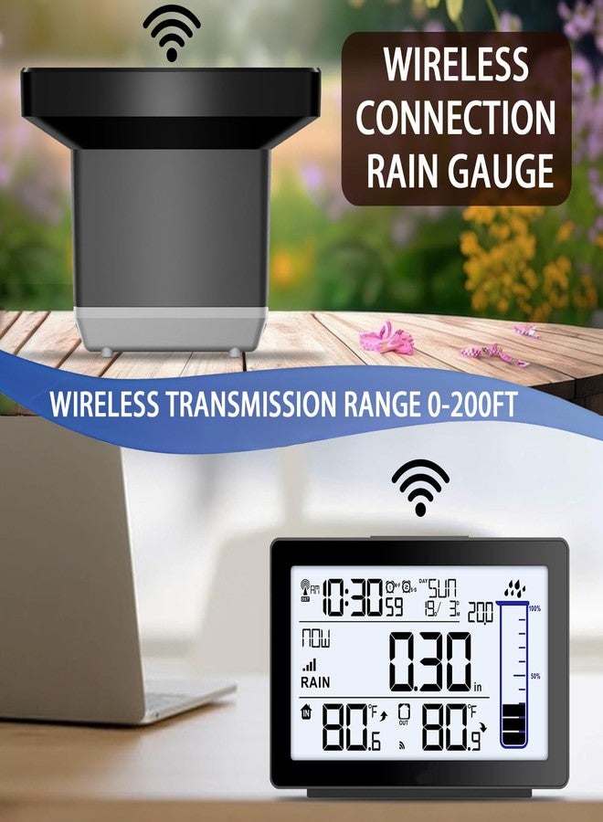 BIUWING Wireless Rain Gauge Outdoor, Self-Emptying Digital Rain Gauges Outdoors Best Rated, Electronic Rain Measure Gauge, Freeze Proof Rain Gauge with Thermometer, Remote Rain Meter for Garden - Image 2