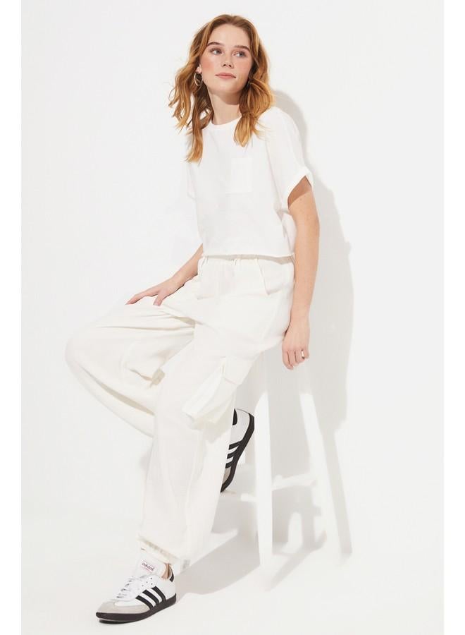 جون بنطلون نسائي قطن % بخصر مطاطي من يونيو - لون إكرو - Image 2