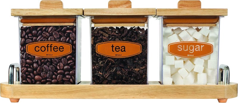 BILLI General compatible design COFFEE, TEA & SUGAR CANISTER SET WITH WOODEN LID & STAND Global flexible sizing options - Image 2