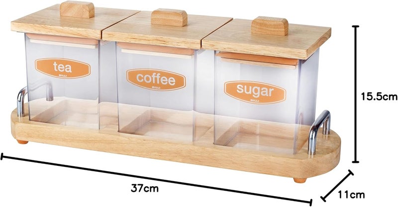 BILLI General compatible design COFFEE, TEA & SUGAR CANISTER SET WITH WOODEN LID & STAND Global flexible sizing options - Image 3