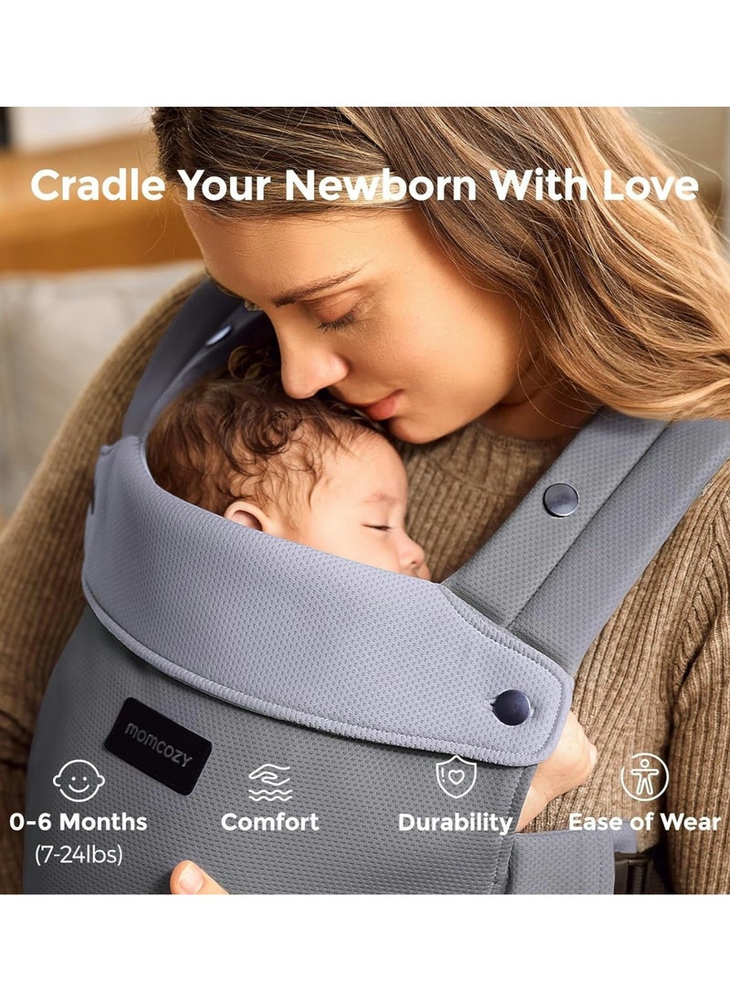 Momcozy Newborn Baby Carrier - Ergonomic, Cozy and Lightweight Carrier for 7-24lbs, Adjustable Neck Support with Sunshield, Breathable Airmesh Perfect for Summer Outing  - Image 3