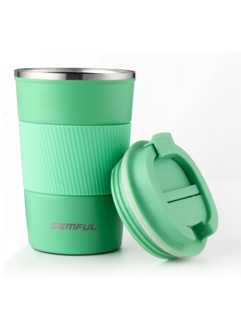 GEMFUL Travel Coffee Mug Stainless Steel Vacuum Ice and Hot Drinks Insulated Tumbler for Home Office Outdoor Works, 380ml, Green - Image 1