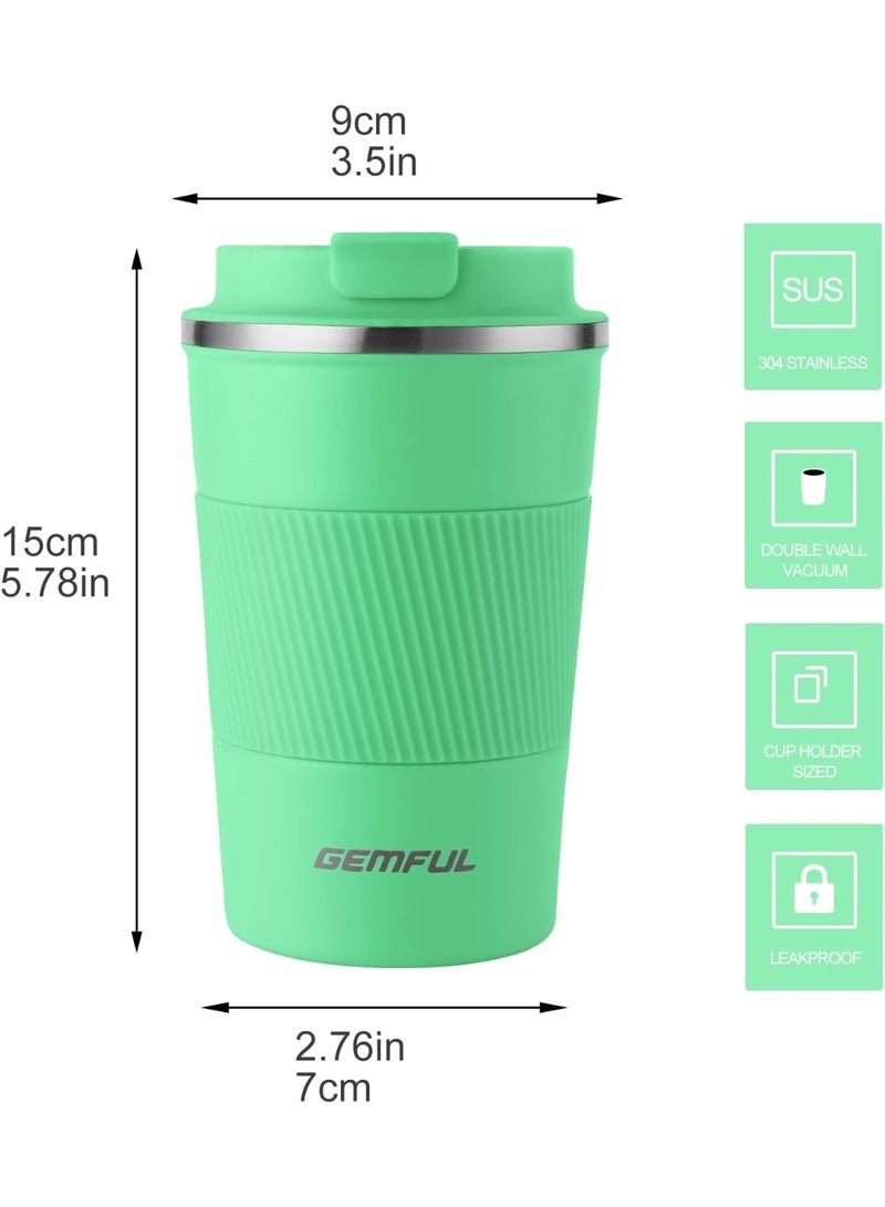 GEMFUL Travel Coffee Mug Stainless Steel Vacuum Ice and Hot Drinks Insulated Tumbler for Home Office Outdoor Works, 380ml, Green - Image 3