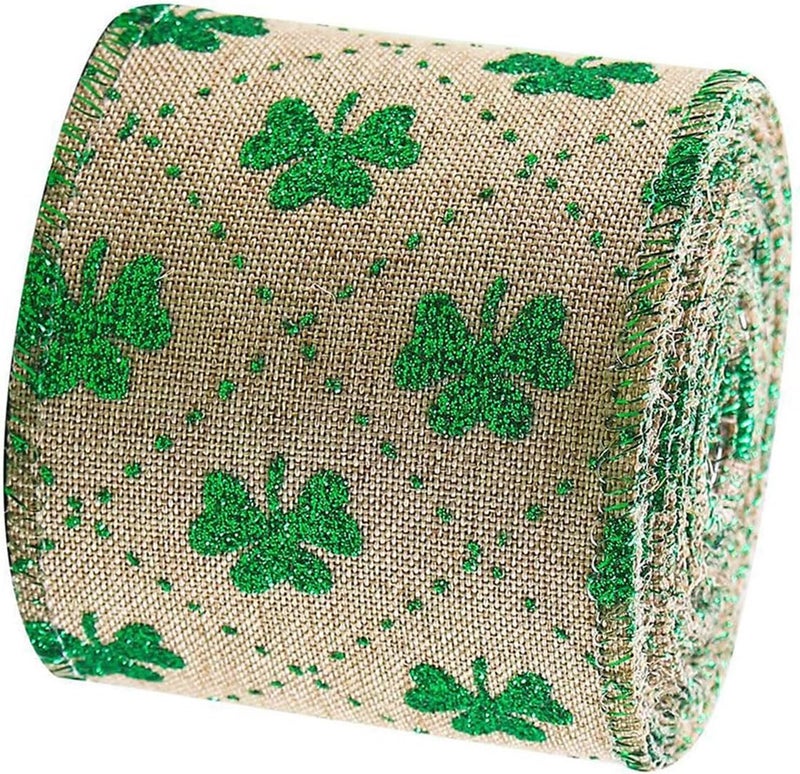 ordinarYone Shamrocks Print Linen Ribbon For Patricks Day Decorations Craft Supplies And Wrapping - Image 4