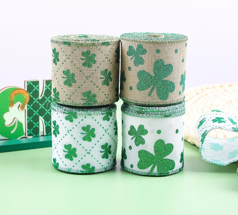 ordinarYone Shamrocks Print Linen Ribbon For Patricks Day Decorations Craft Supplies And Wrapping - Image 5