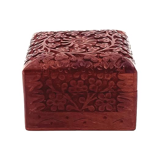 ZYNTIX Jewellery Box for Women Wooden Jewel Organizer Hand Carved Jewellery box, Wooden Jewelry Organizer box, Vanity Jewelry Boxes for Women, Handmade wood box 4 x 4 Inch - Image 4