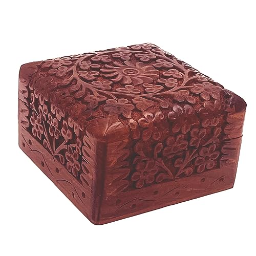 ZYNTIX Jewellery Box for Women Wooden Jewel Organizer Hand Carved Jewellery box, Wooden Jewelry Organizer box, Vanity Jewelry Boxes for Women, Handmade wood box 4 x 4 Inch - Image 1