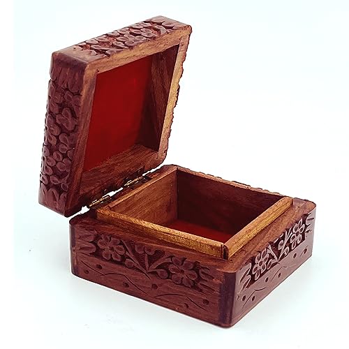 ZYNTIX Jewellery Box for Women Wooden Jewel Organizer Hand Carved Jewellery box, Wooden Jewelry Organizer box, Vanity Jewelry Boxes for Women, Handmade wood box 4 x 4 Inch - Image 2