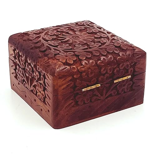 ZYNTIX Jewellery Box for Women Wooden Jewel Organizer Hand Carved Jewellery box, Wooden Jewelry Organizer box, Vanity Jewelry Boxes for Women, Handmade wood box 4 x 4 Inch - Image 3
