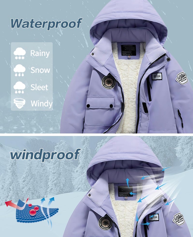 HOTIAN Boys Winter Kids 2 Piece Ski Suit Thicken Warm Hooded Jacket and Ski Pants Snowsuit Snowboarding Clothespurplepurple12 - Image 3