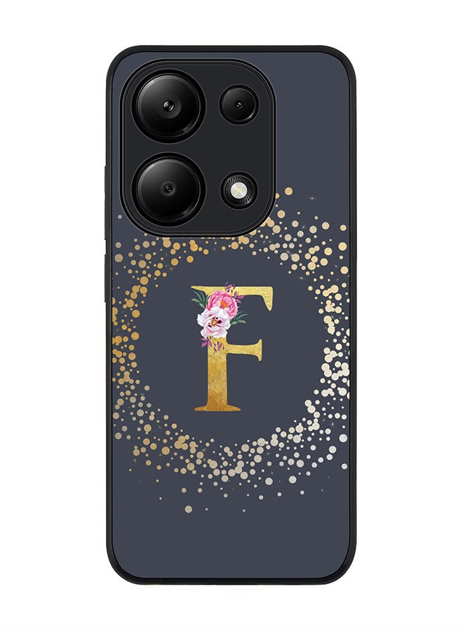 Stylizedd حافظة متينة لهاتف Xiaomi Redmi Note 13 Pro 4G / غطاء Xiaomi Poco M6 Pro 4G - حرف مونوغرام مخصص بنمط زهور - F (رمادي) - Image 1