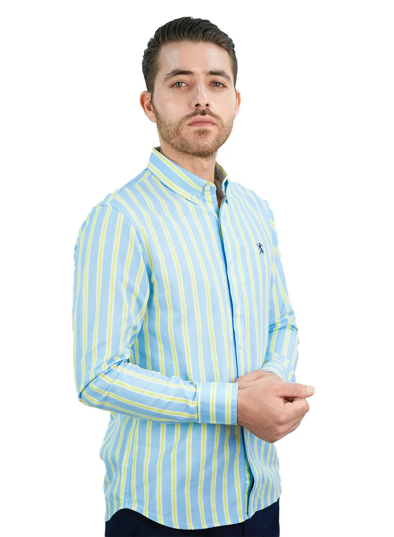 Men's Cotton Oxford Shirt - Small Lion Embroidery, Slim Fit, Full Button