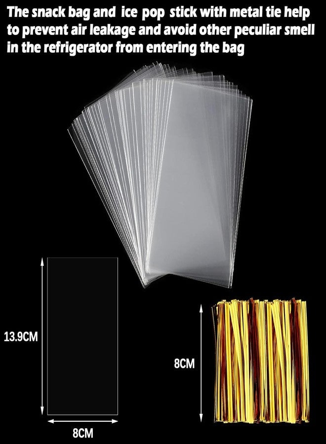 Tenare 100 Pieces DIY Ice Cream Bags Disposable Clear Ice Pop Plastic Bags and 100 Pieces Wooden Sticks and 100 Gold Metallic Twist Ties for DIY Making Supply - Image 4