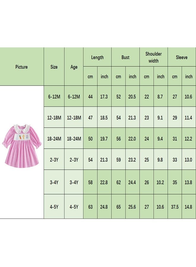 Muspeczenith Toddler Baby Girl Easter Outfit Bunny Embroidery Long Sleeve Smocked Plaid Dress Spring Clothes (Blue, 18-24 Months) - Image 4