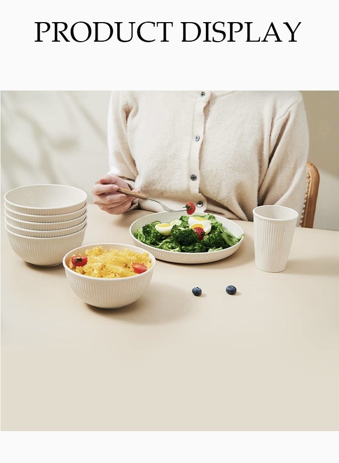 DUNISO 18-Piece Wheat Straw Tableware Set, Reusable, Including Bowls, Cups, Plates, Microwave And Dishwasher Safe, Not Easy To Break, Suitable For Outdoor Camping, Kitchen - Image 5