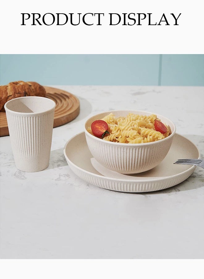 DUNISO 18-Piece Wheat Straw Tableware Set, Reusable, Including Bowls, Cups, Plates, Microwave And Dishwasher Safe, Not Easy To Break, Suitable For Outdoor Camping, Kitchen - Image 4