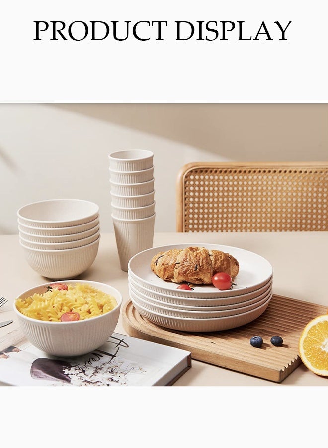 DUNISO 18-Piece Wheat Straw Tableware Set, Reusable, Including Bowls, Cups, Plates, Microwave And Dishwasher Safe, Not Easy To Break, Suitable For Outdoor Camping, Kitchen - Image 3