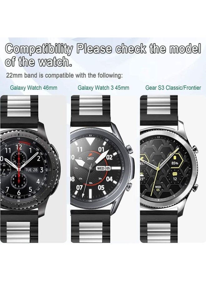 Stylish 22mm stainless steel metal band compatible with Huawei Watch GT2/GT2 PRO/GT Runner/GT3/GT3 Pro/GT4/GT4 Pro/GT1 (46mm) - black and silver - Image 5