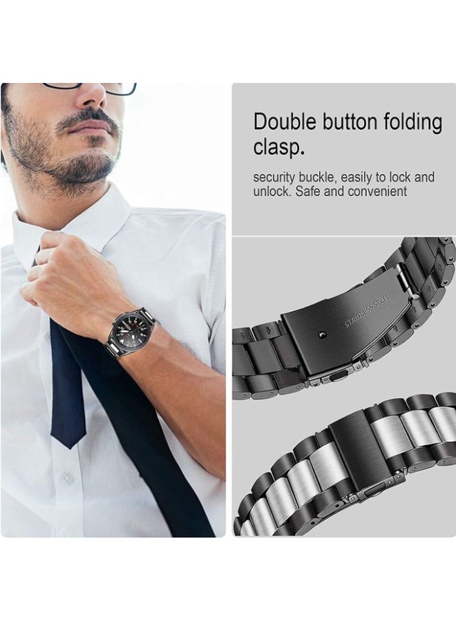 Stylish 22mm stainless steel metal band compatible with Huawei Watch GT2/GT2 PRO/GT Runner/GT3/GT3 Pro/GT4/GT4 Pro/GT1 (46mm) - black and silver - Image 4