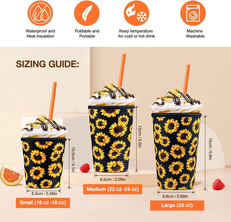 كي بي اكس 3 Pack Iced Coffee Cup Sleeve for Large Sized Cups, Reusable Neoprene Iced Coffee Cup Holder for Hot Cold Drinks, Compatible with Starbucks, Dunkin Donuts, and More - Image 2