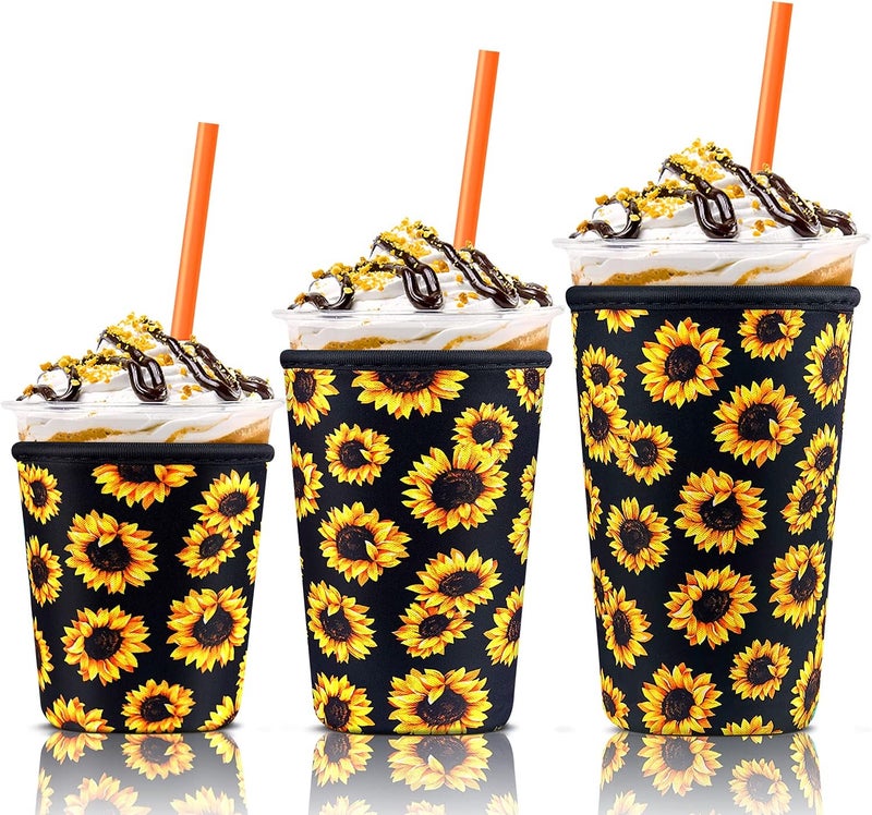 كي بي اكس 3 Pack Iced Coffee Cup Sleeve for Large Sized Cups, Reusable Neoprene Iced Coffee Cup Holder for Hot Cold Drinks, Compatible with Starbucks, Dunkin Donuts, and More - Image 1