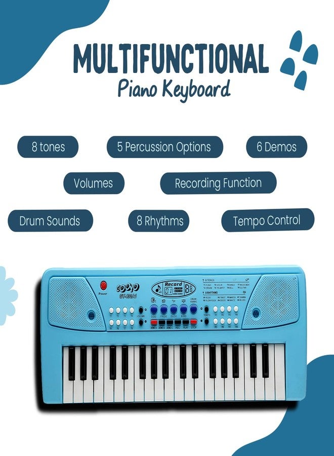 Gooyo GY-439 37-Key Musical Piano Keyboard Toy for Kids | 8 Rhythms, 8 Tones, 6 Demos, Song Record Feature | Blue | Dual Power Supply Mode | Microphone & USB Cable (Included) - Image 2