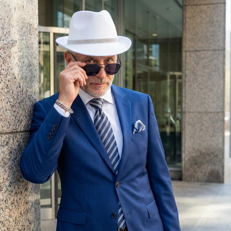 FADACHY Fedora Hats for Women & Men Trendy Short Brim Felt Hat with Rhinestone Belt Trilby Panama Dress Hat, White Fedora - Image 3