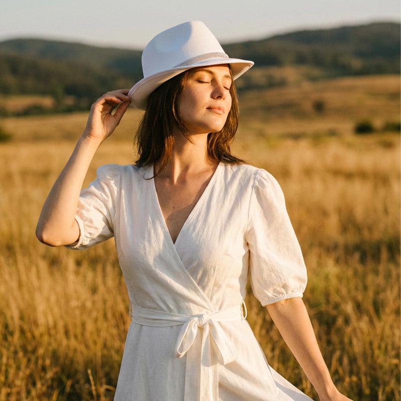 FADACHY Fedora Hats for Women & Men Trendy Short Brim Felt Hat with Rhinestone Belt Trilby Panama Dress Hat, White Fedora - Image 4