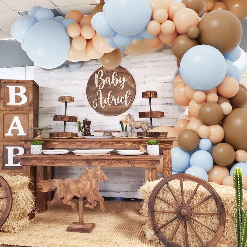 RUBFAC 156pcs Dusty Blue and Brown Balloon Garland Arch Kit, Bear Baby Shower Decoration with Boho Brown Skin Color Blue Balloons for Gender Reveal and Birthday Party Decoration - Image 5