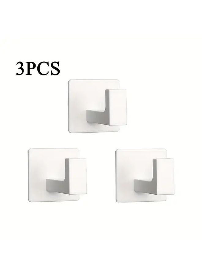 3 Pack White Square Aluminum Hooks Heavy Duty Waterproof Wall Mounted Self Adhesive - Image 2