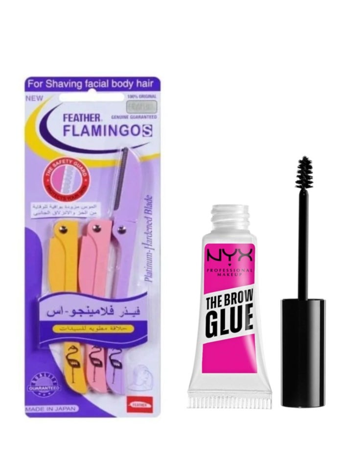 Feather The Brow Glow Professional Makeup Eyebrow Gel with Flamingo Blades for Facial Hair Removal  - Image 1