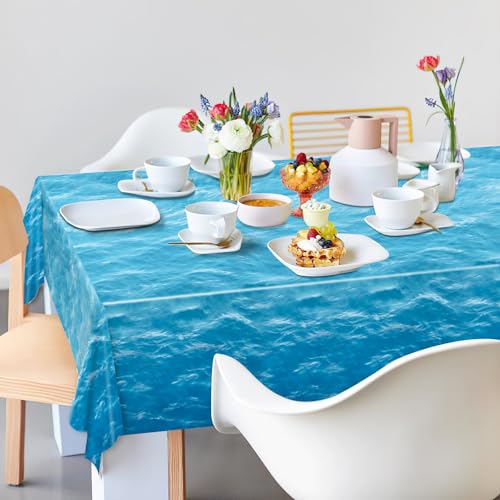 Oigco 3 Pieces Ocean Waves Tablecloth 54 x 108 Inch Water Print Plastic Table Cover Ocean Party Table Cloths for Beach Pool Birthday Under The Sea Party Decorations Supplies - Image 4