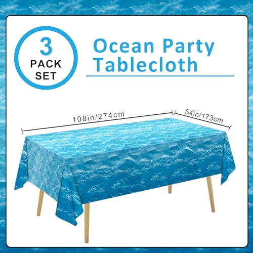 Oigco 3 Pieces Ocean Waves Tablecloth 54 x 108 Inch Water Print Plastic Table Cover Ocean Party Table Cloths for Beach Pool Birthday Under The Sea Party Decorations Supplies - Image 2