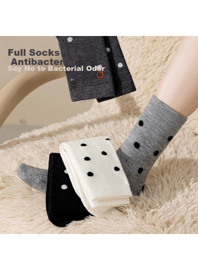 Picking up socks Shiwa Ji Vintage Polka Dot Wool Mid-calf Socks Women Autumn Winter Thick Warm Gray Long Socks With Birkenstock Shoes - Image 3