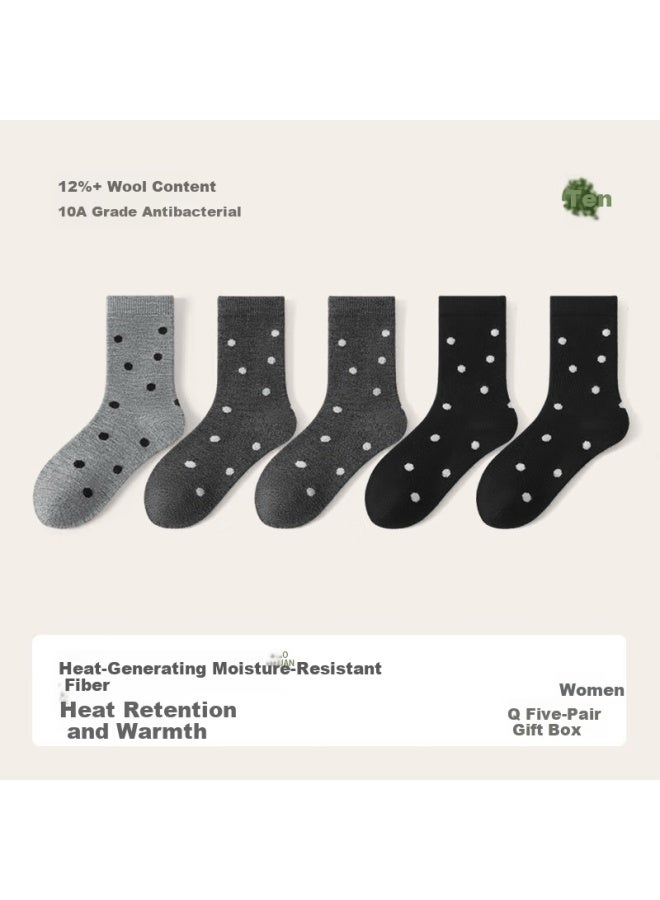 Picking up socks Shiwa Ji Vintage Polka Dot Wool Mid-calf Socks Women Autumn Winter Thick Warm Gray Long Socks With Birkenstock Shoes - Image 4