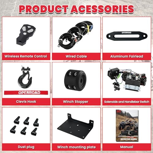 OPENROAD 6000 lbs UTV Winch, Waterproof IP67 Electric Trailer 6k Winch with 1/4"×50ft Synthetic Rope,Wireless Remote and Winch Stopper (6000lb with Mounting Plate) - Image 2