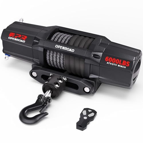 OPENROAD 6000 lbs UTV Winch, Waterproof IP67 Electric Trailer 6k Winch with 1/4"×50ft Synthetic Rope,Wireless Remote and Winch Stopper (6000lb with Mounting Plate) - Image 1