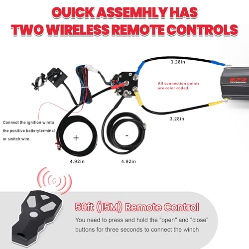 OPENROAD 6000 lbs UTV Winch, Waterproof IP67 Electric Trailer 6k Winch with 1/4"×50ft Synthetic Rope,Wireless Remote and Winch Stopper (6000lb with Mounting Plate) - Image 3