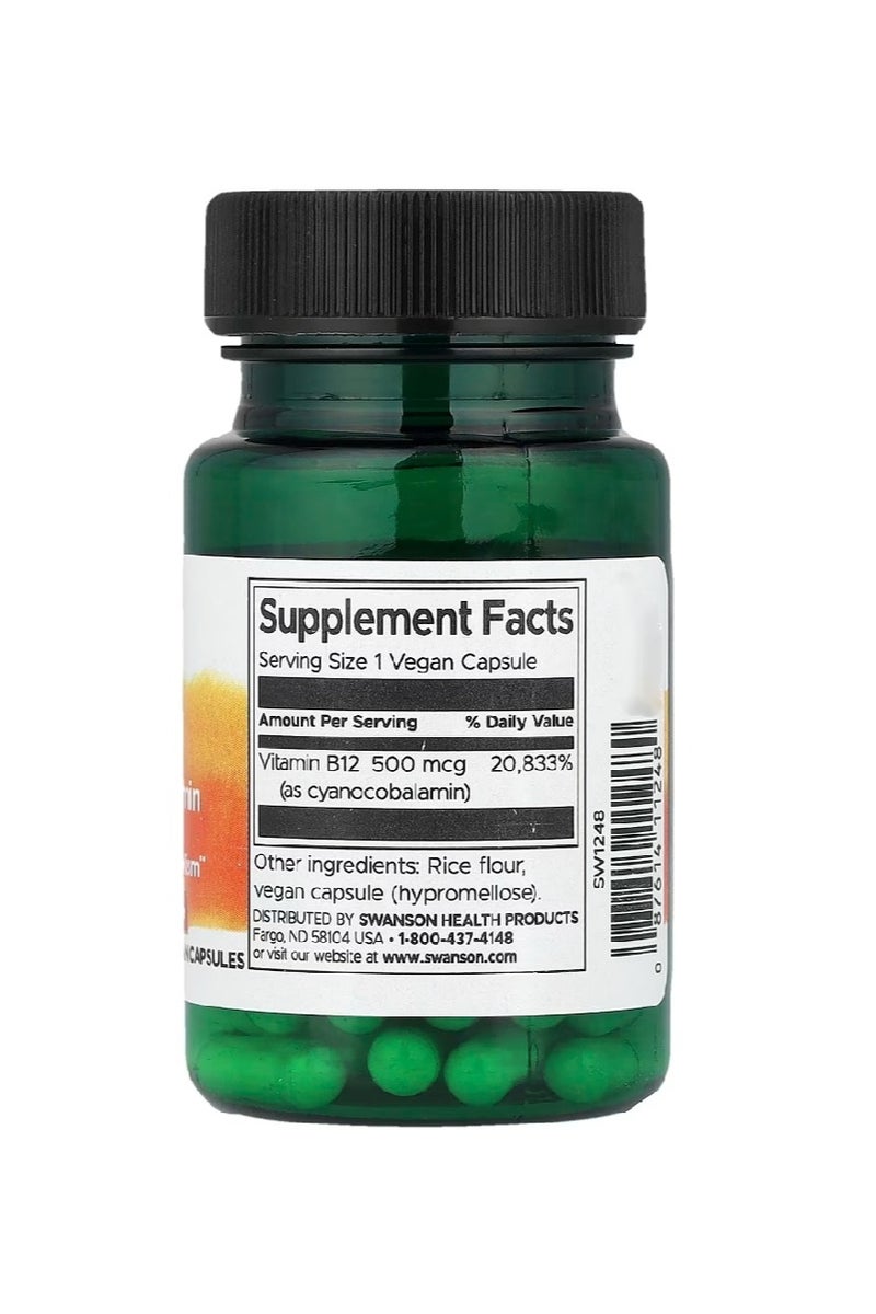 سوانسون فيتامين ب12 500 ميكروجرام 30 كبسولة نباتية - Image 2