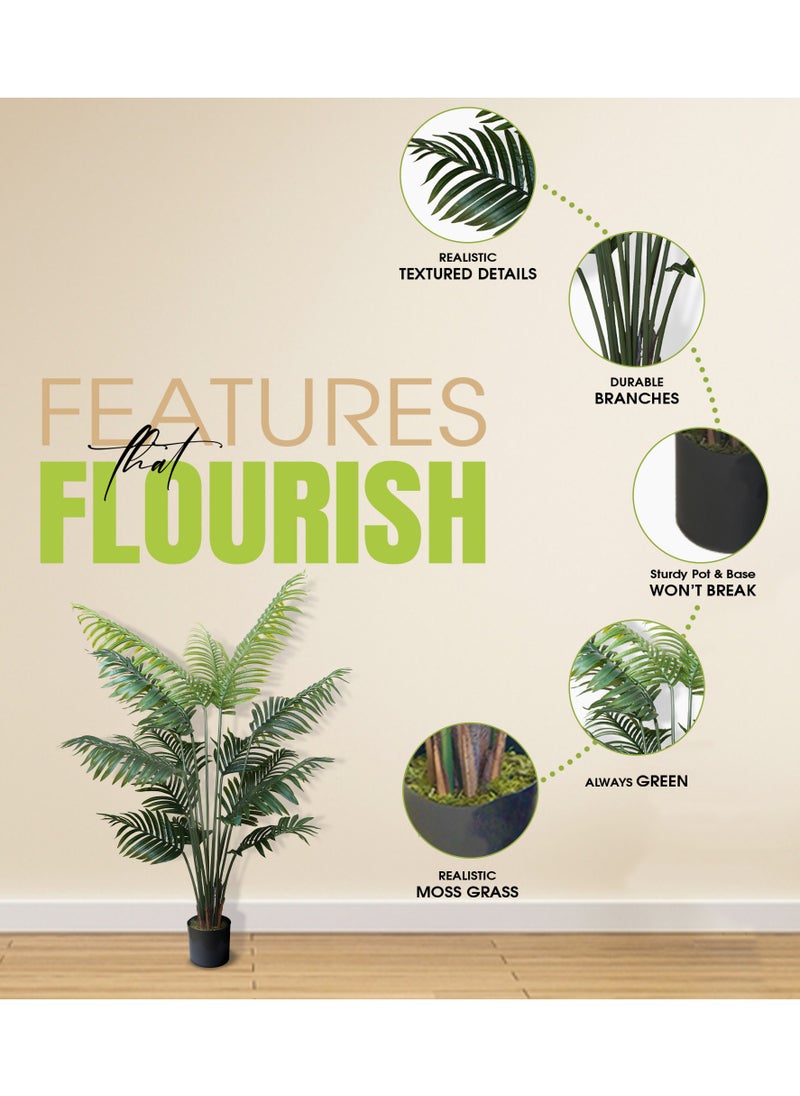 ESSENTIALS 360 Artificial Plant Areca Palm Tree 150cm High, Artificial Plants Fake Plant with Pot, Outdoor & Indoor Artificial Tree for Home Decor, Lifelike Texture Faux trees, Decorative Faux Plants  - Image 5