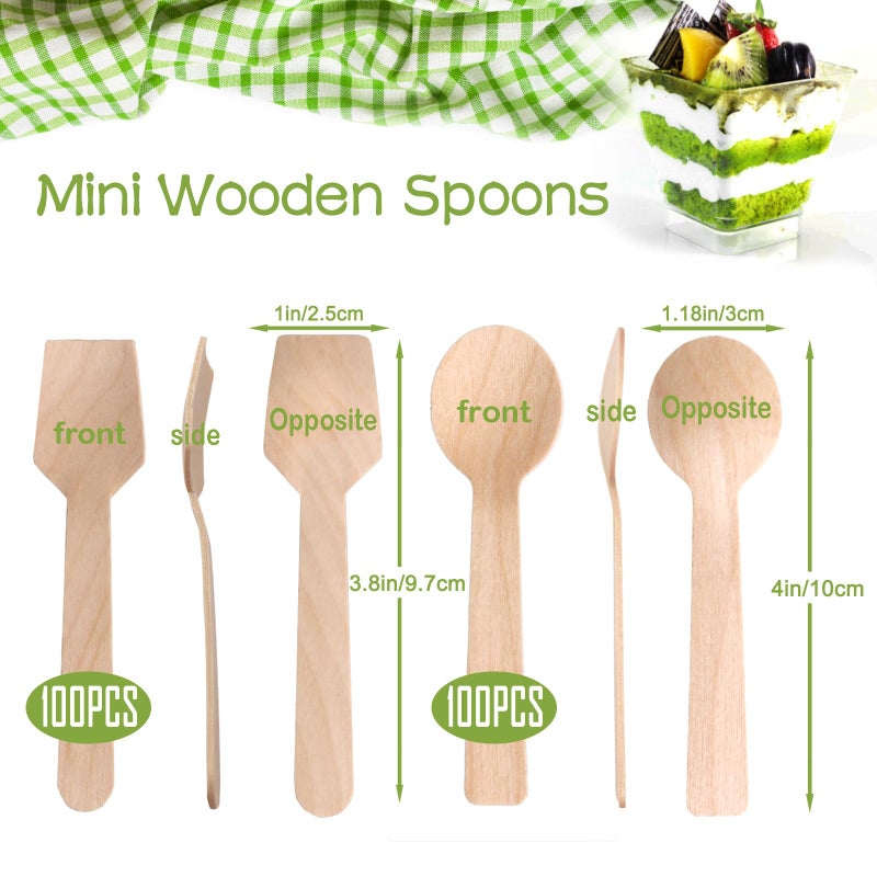 TANGTEA Eco Friendly Wooden Spoons Disposable 200 Pack - Mini Tasting Spoon & Sample Spoons for Tasting Desserts  Ice Cream  Gelato - Birchwood  Compostable (2 Shapes) - Image 2