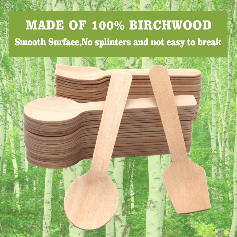 TANGTEA Eco Friendly Wooden Spoons Disposable 200 Pack - Mini Tasting Spoon & Sample Spoons for Tasting Desserts  Ice Cream  Gelato - Birchwood  Compostable (2 Shapes) - Image 3