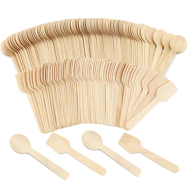 TANGTEA Eco Friendly Wooden Spoons Disposable 200 Pack - Mini Tasting Spoon & Sample Spoons for Tasting Desserts  Ice Cream  Gelato - Birchwood  Compostable (2 Shapes) - Image 1