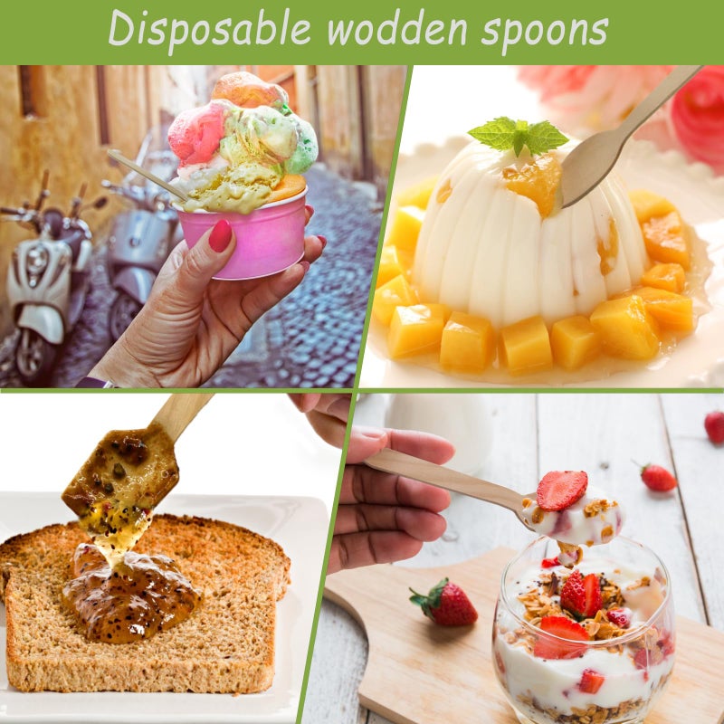 TANGTEA Eco Friendly Wooden Spoons Disposable 200 Pack - Mini Tasting Spoon & Sample Spoons for Tasting Desserts  Ice Cream  Gelato - Birchwood  Compostable (2 Shapes) - Image 4