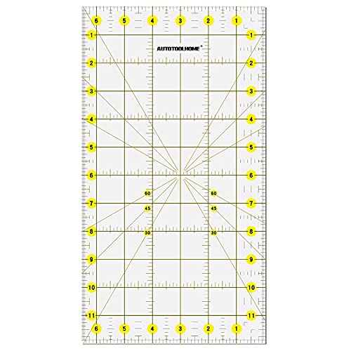 AUTOTOOLHOME Quilting Ruler Acrylic Quilters' Ruler for Easy Precision Cutting Fabric Paper, 6.5" x 12" for Quilting, Sewing & Crafts Template - Image 1