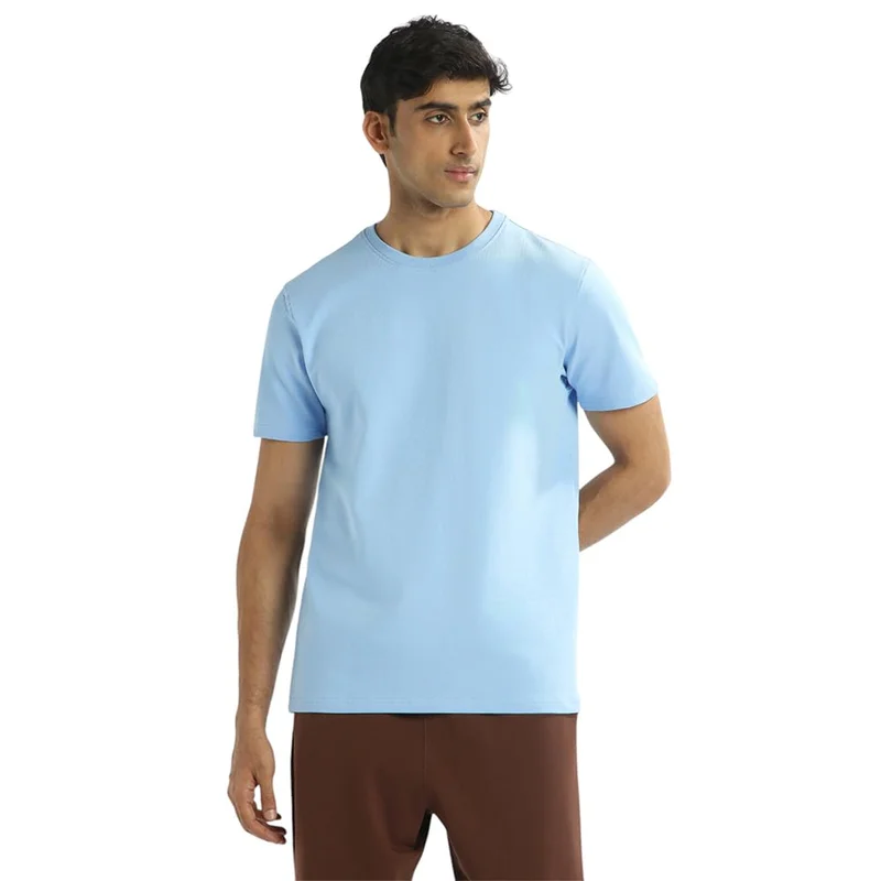 نوبيرو Men's Solid Blue Regular Fit T-Shirt