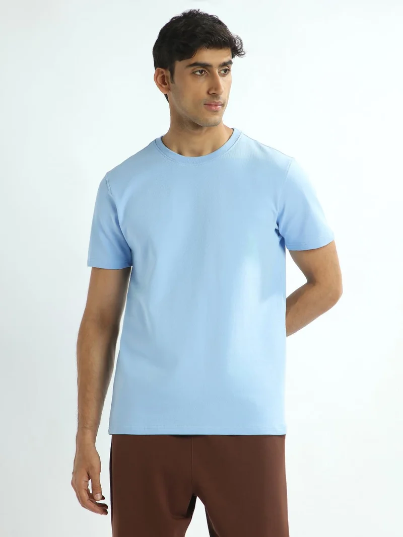 NOBERO Men's Solid Blue Regular Fit T-Shirt
